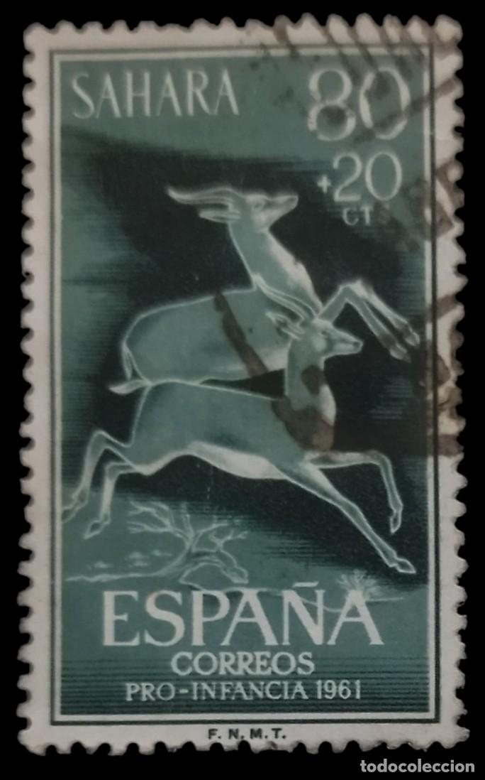 Sellos: S&Aacute;HARA ESPA&Ntilde;OL 1961 Pro-Infancia - Fauna. Edifil 192. USADO.