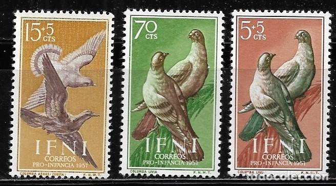 Sellos: IFNI 1957, EDIFIL 135/137 - PRO INFANCIA - PALOMAS. MNH.