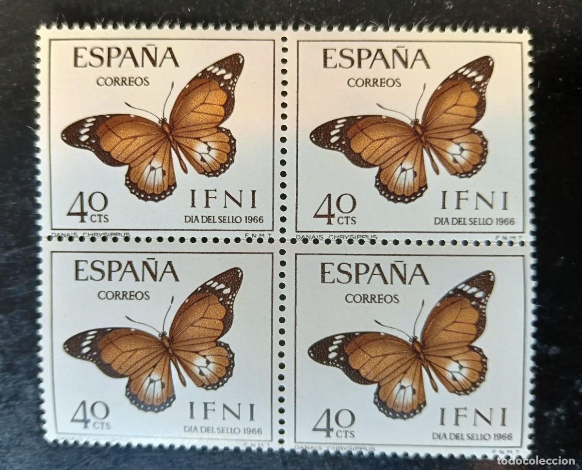 Timbres: ESPA&Ntilde;A - IFNI - DIA DEL SELLO 1966 - 4 SELLOS MARIPOSAS