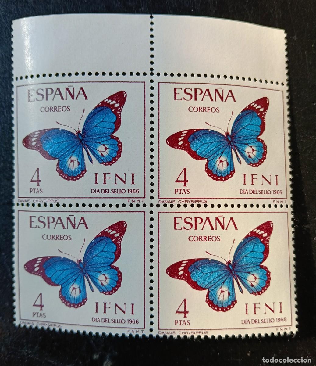Timbres: ESPA&Ntilde;A - IFNI - DIA DEL SELLO 1966 - 4 SELLOS MARIPOSAS