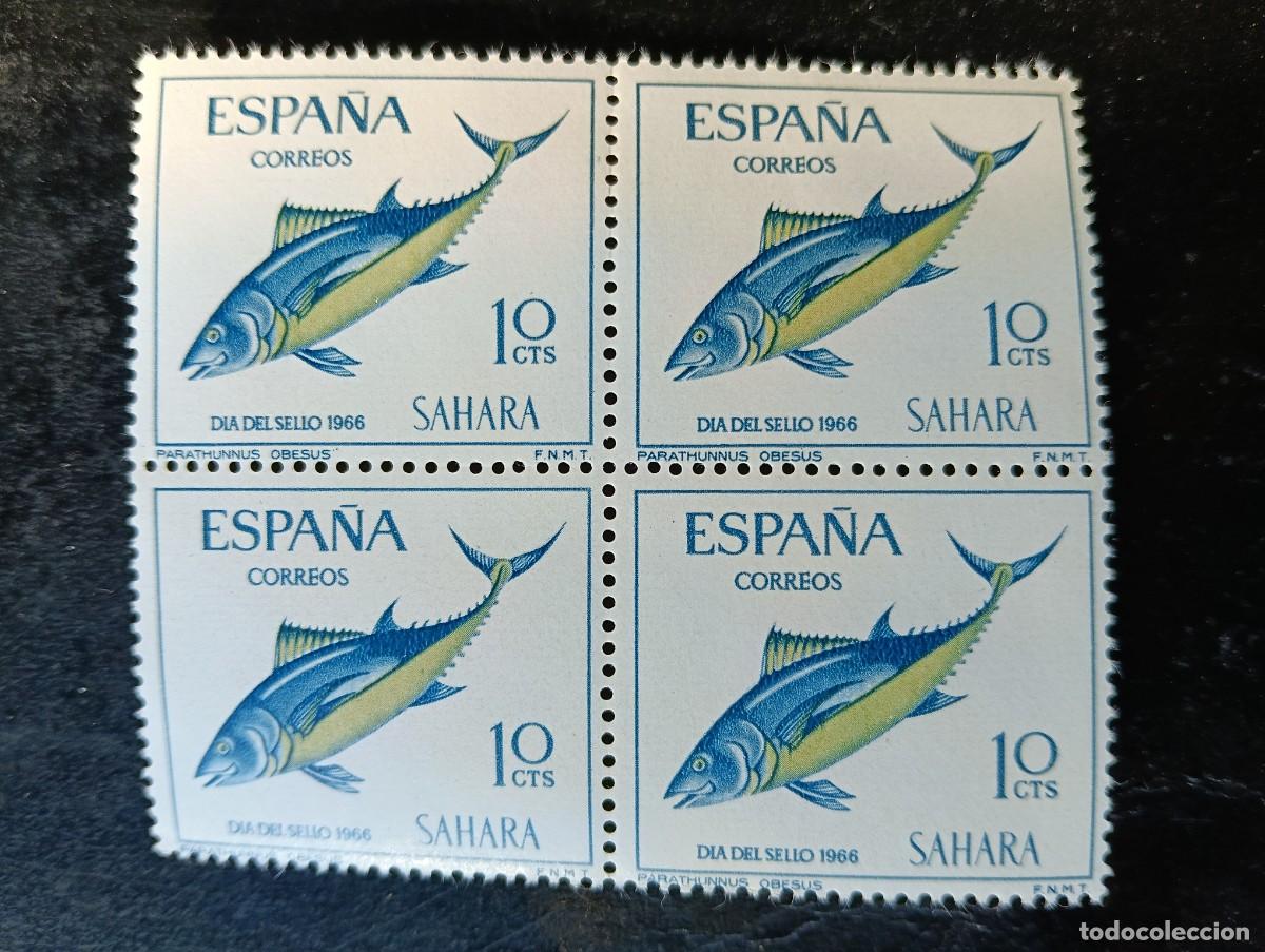 Timbres: ESPA&Ntilde;A - SAHARA - DIA DEL SELLO 1966 - 4 SELLOS PECES