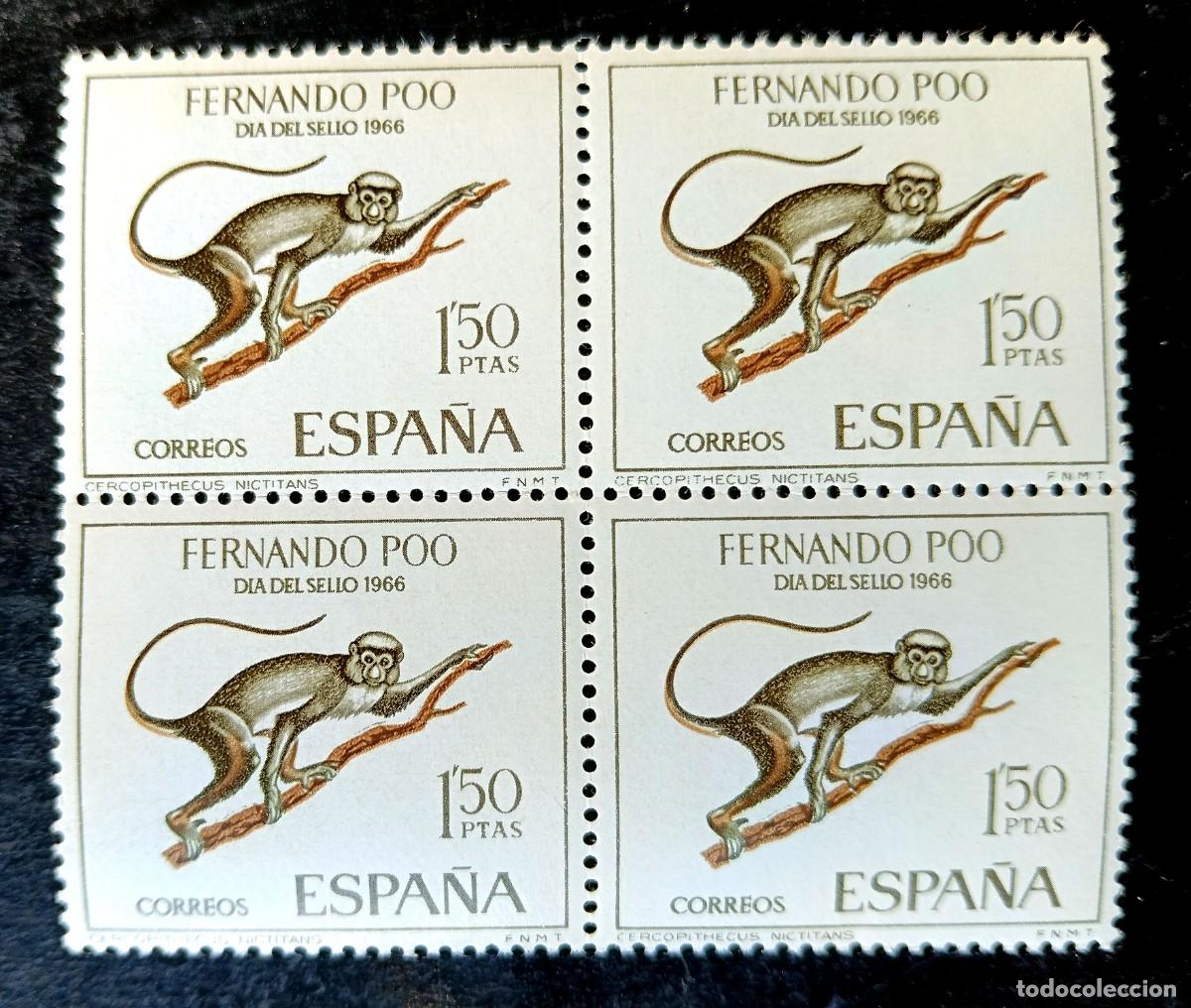 Sellos: ESPA&Ntilde;A - FERNANDO POO - DIA DEL SELLO 1966 - 4 SELLOS