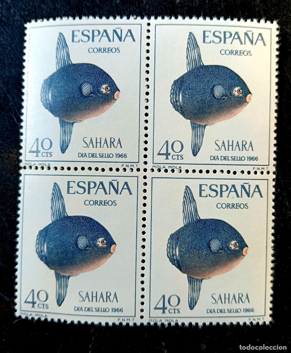 Sellos: ESPA&Ntilde;A - SAHARA - DIA DEL SELLO 1966 - 4 SELLOS PECES