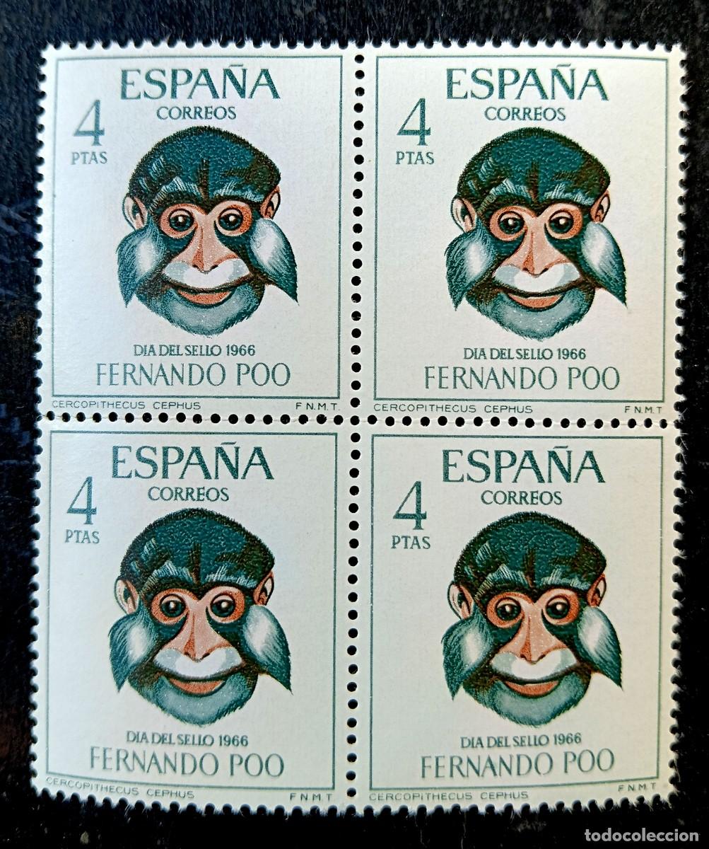 Sellos: ESPA&Ntilde;A - FERNANDO POO - DIA DEL SELLO 1966 - 4 SELLOS