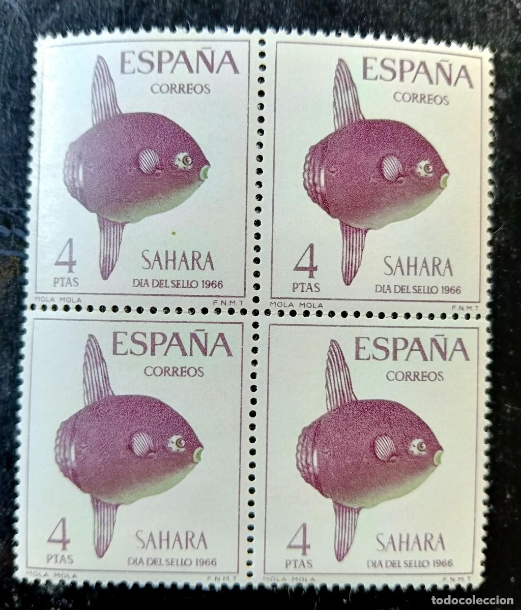 Sellos: ESPA&Ntilde;A - SAHARA - DIA DEL SELLO 1966 - 4 SELLOS PECES
