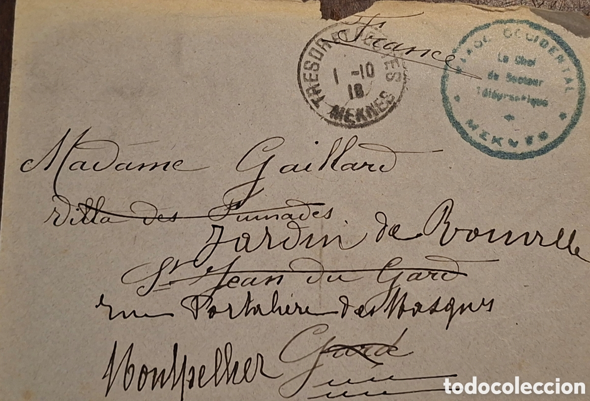 Sellos: Carta ocupacion francesa en Marruecos Meknes franquicia 1918