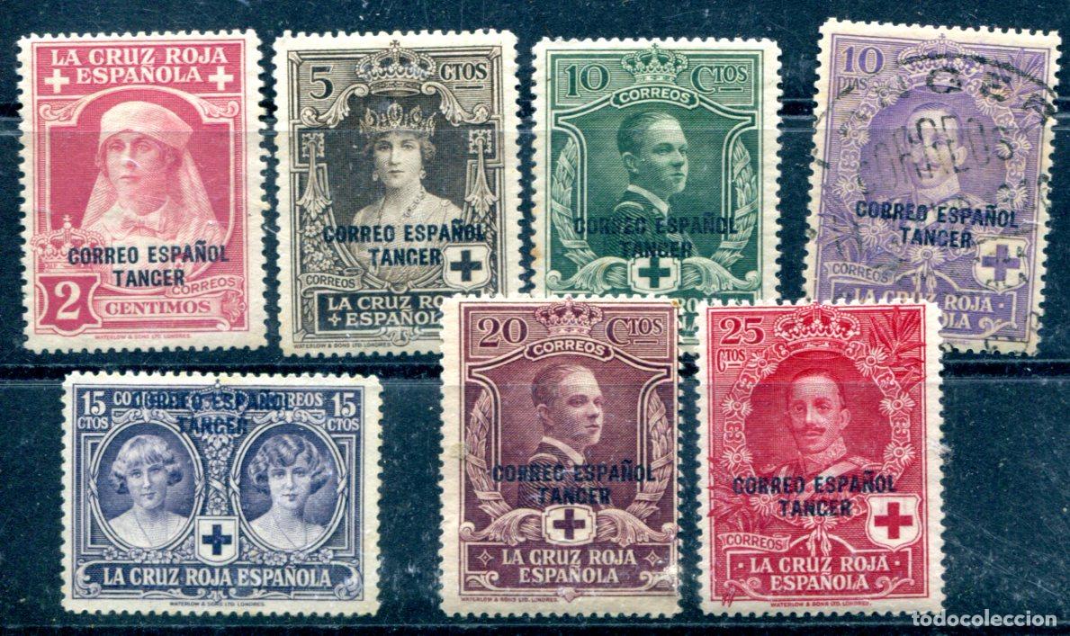 Timbres: 7 sellos de cruz Roja de Marruecos espa&ntilde;ol. T&aacute;nger. Matasellados y nuevos.