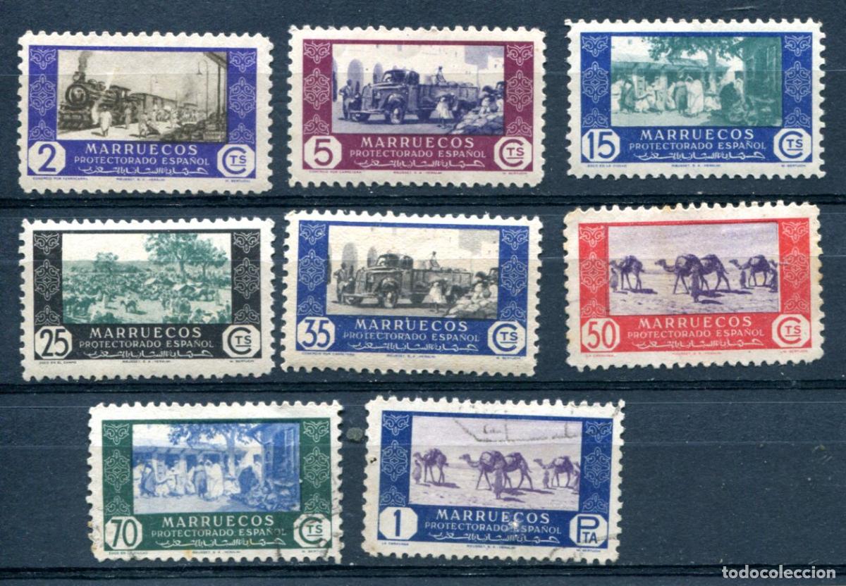 Francobolli: 8 sellos de la serie Edifil 280 al 289 de Marruecos. Serie corta de comercio. Usados.