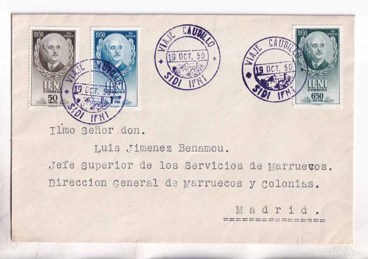 Selos: SOBRE. MAT. ESPECIAL VIAJE CAUDILLO SIDI IFNI. 1950. EL ADM. DEL TERRITORIO