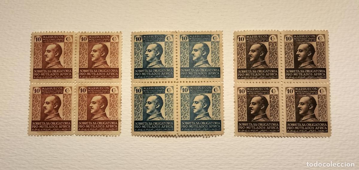 Timbres: SELLOS ESPA&Ntilde;A (MARRUECOS BENEFICENCIA) 1937-1939 (3 VALORES EN BLOQUES DE 4)EDIFIL 1 al 3.