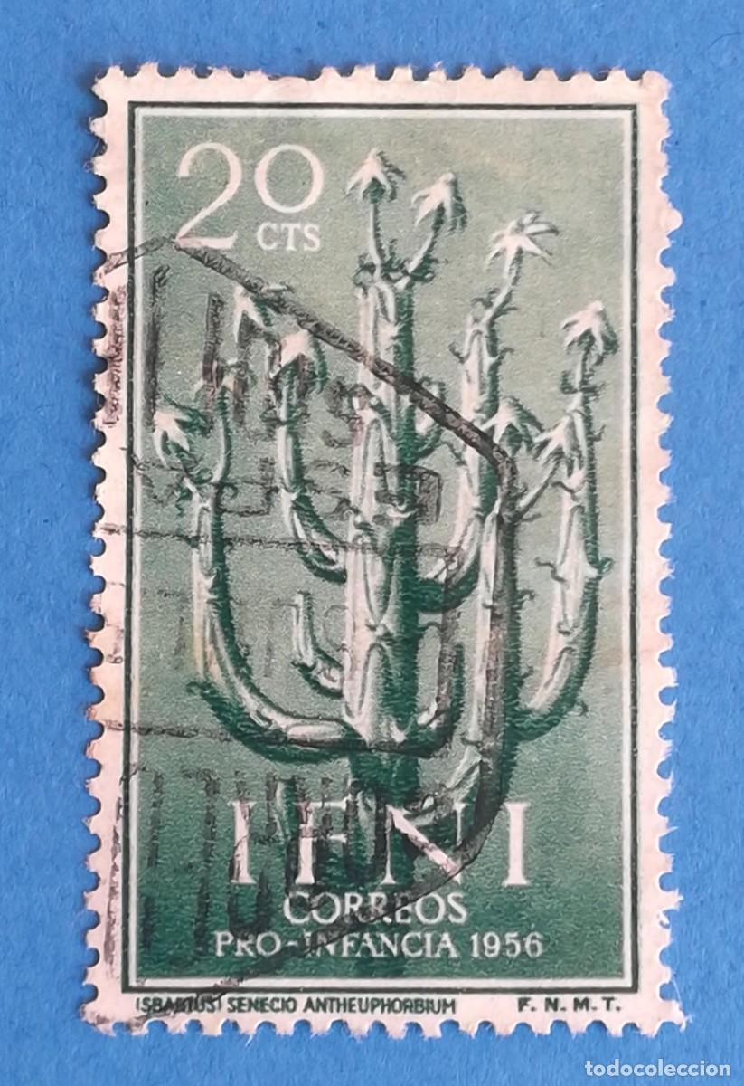 Sellos: Ifni. Correos Pro-Infancia 1956. Senecio anteuphorbium (flora local)- Edifil 130. Usado.
