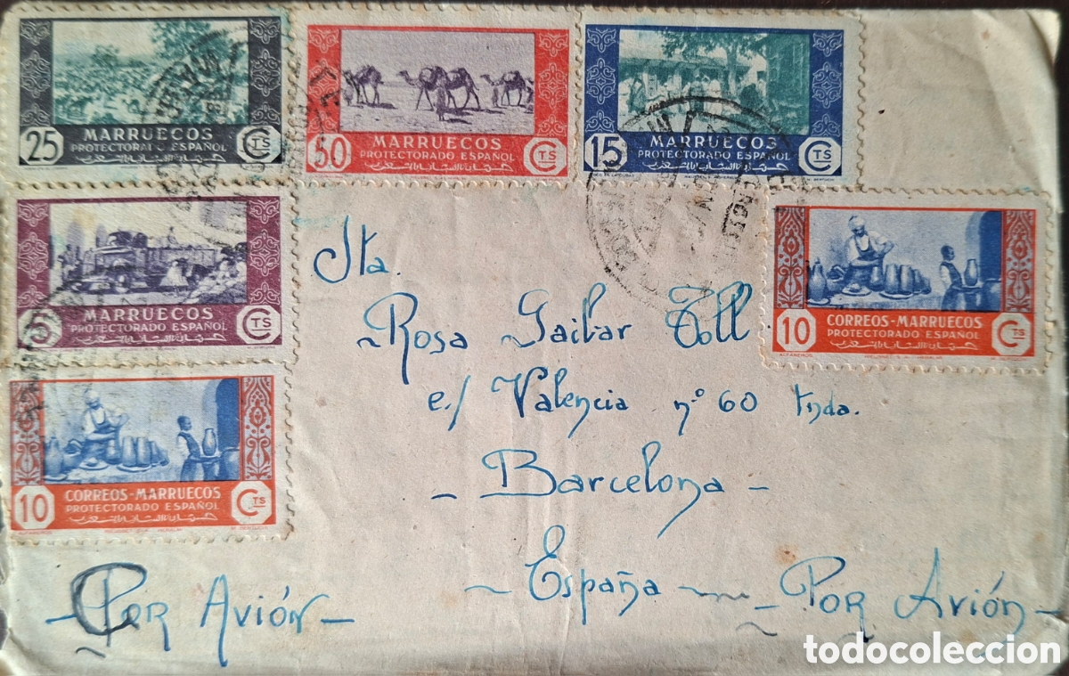 Sellos: Carta Marruecos unidad de Transmiciones enviada a Barcelona 1950