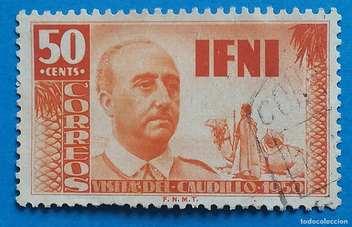 Sellos: Ifni. Visita del Caudillo 1950. Edifil 73. Usado.