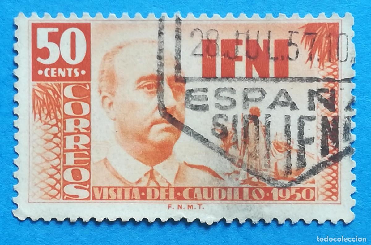 Sellos: Ifni. Visita del Caudillo 1950. Edifil 73. Usado.