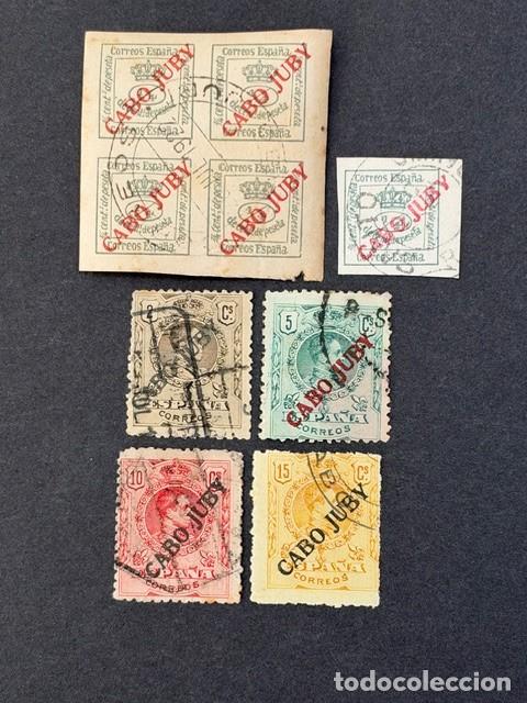 Sellos: Cabo Juby, Sellos de Espa&ntilde;a, habilitados, 1919, Edifil 5, 6, 7, 8 y 9, usados