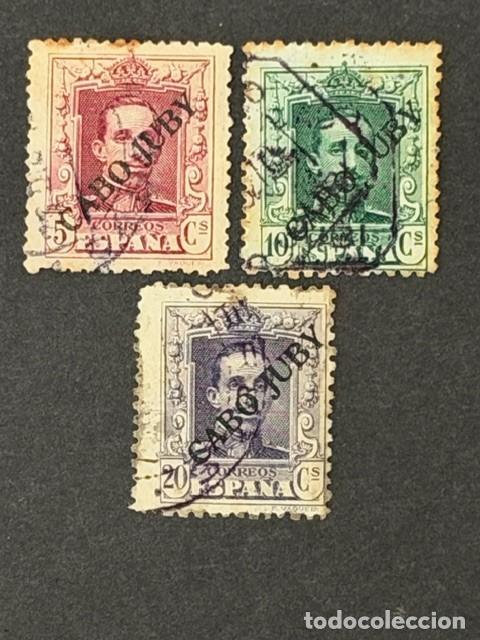 Sellos: Cabo Juby, Sellos de Espa&ntilde;a, habilitados, 1925, Edifil 23, 24 y 25, usados