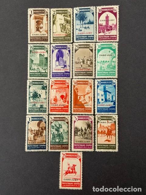 Sellos: Cabo Juby, Sellos de Marruecos, habilitados, 1940, Edifil 116 al 132, nuevos con fijasellos