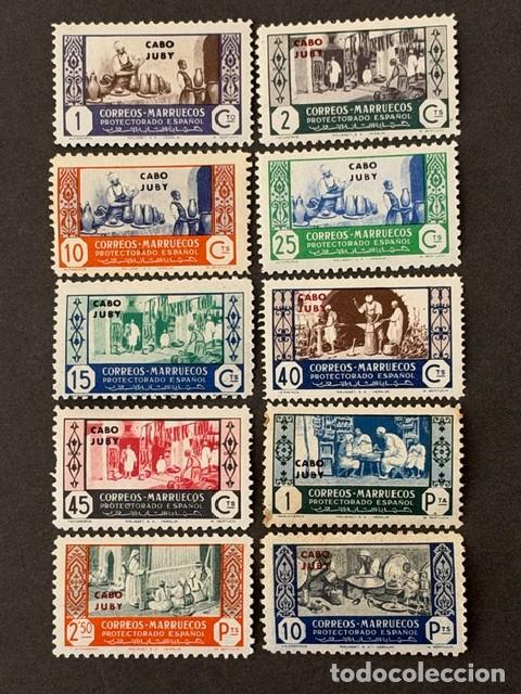 Sellos: Cabo Juby, Sellos de Marruecos, Artesania, habilitados, 1946, Edifil 152 al 161, nuevos con fijasel.