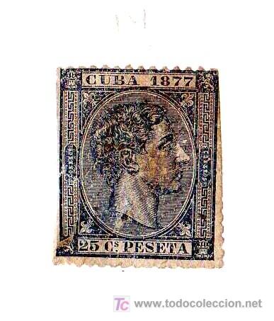 SELLO CUBA 1877 ALFONSO XII - VALOR FACIAL 25 CÉNTIMOS DE PESETA (Sellos - España - Colonias Españolas y Dependencias - América - Cuba)