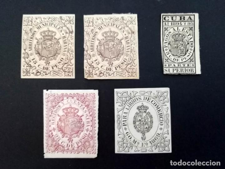 Sellos: Cuba y Habana, 5 sellos fiscales, diferentes estados - Foto 1 - 236167005