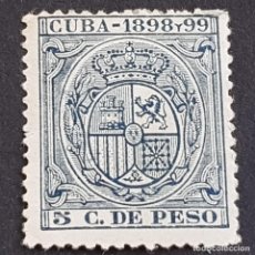 Sellos: CUBA, 1898-1899, ESCUDO ESPAÑA, FISCAL, 5 C. DE PESO, NUEVO, FIJASELLO, ( LOTE AB )