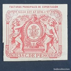 Sellos: PUERTO RICO Y CUBA, 1896-1897,FISCAL FACTURAS PRINCIPALES EXPORTACIÓN, 35 C. DE PESO,LEER, (LOTE AB). Lote 339551588