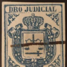 Sellos: COLONIAS ESPAÑOLAS. DRO JUDICIAL MEDIO REAL FUERTE AZUL DE 1856. FISCALES.