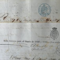 Sellos: 1860 1861 CUBA SELLO TERCERO 2 REALES CONDE ARMÍLDEZ TOLEDO & 4 DERECHO JUDICIAL & 5O. - 2 REALES