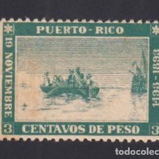 Sellos: PUERTO RICO, 1893 EDIFIL Nº 101, 3 CT. VERDE OSCURO, [DESENBARCO DE COLÓN EN LAS PLAYAS DE MAYAGÜEZ]. Lote 376787804