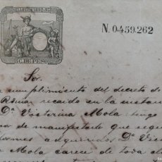 Sellos: 1893 CUBA RELIGION TIMBROLOGIA FIRMADO OBISPO HABANA MANUEL SANTANDER FRUTOS PAPEL SELLADO TIMBRADO