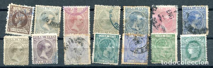 Sellos: 14 sellos diferentes de Cuba, siglo XIX. Ver descripci&oacute;n
