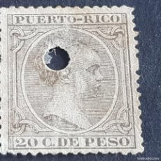 Sellos: ESPAÑA, PUERTO RICO, 1896-1897, ALFONSO XIII, EDIFIL 127, USADO, PERFORADO TELÉGRAFOS, ( LOTE AR )