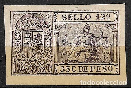 Sellos: Puerto Rico, Fiscales, 1898 - 99 Sello 12&ordm; 35 cts. de peso violeta casta&ntilde;o oscuro * *