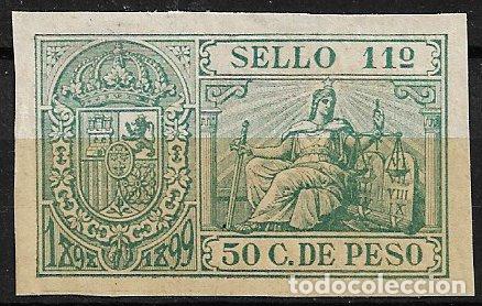 Sellos: Puerto Rico, Fiscales, 1898 - 99 Sello 11&ordm; 50 cts. de peso verde * *
