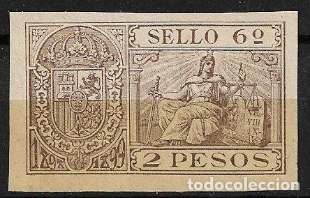 Sellos: Puerto Rico, Fiscales, 1898 - 99 Sello 6&ordm; 2 pesos casta&ntilde;o * *