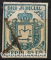 Sellos: Puerto Rico, Fiscales, Derecho Judicial 1/2 real azul(o)