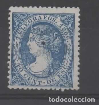 Sellos: ESPA&Ntilde;A TELEGRAFOS TELEGRAPH 1866 ISABEL II 40 CENT DE ESCUDO