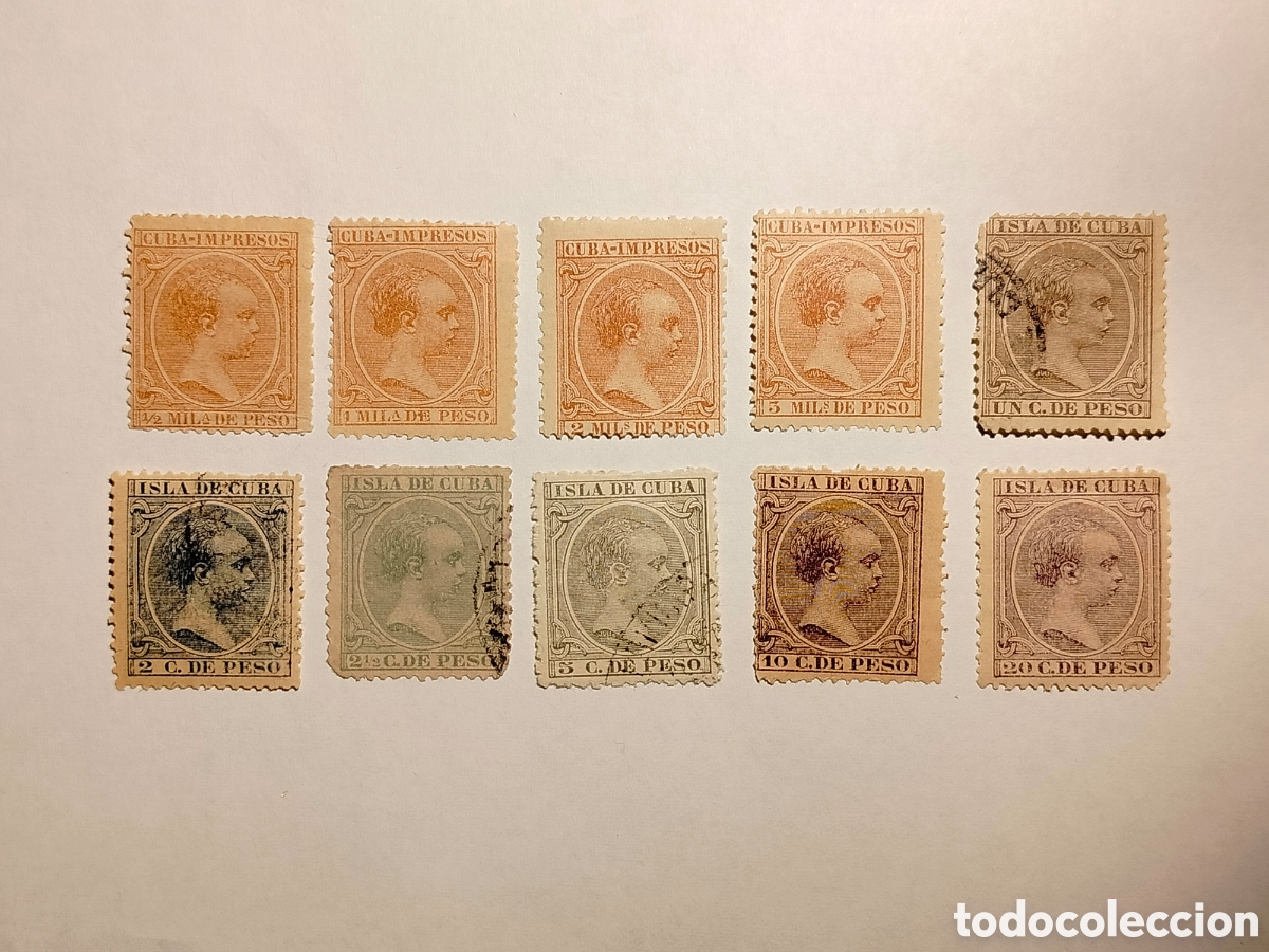 Sellos: Cuba 1890 Edifil 106/9 y 112/7 *,(*) y usados.