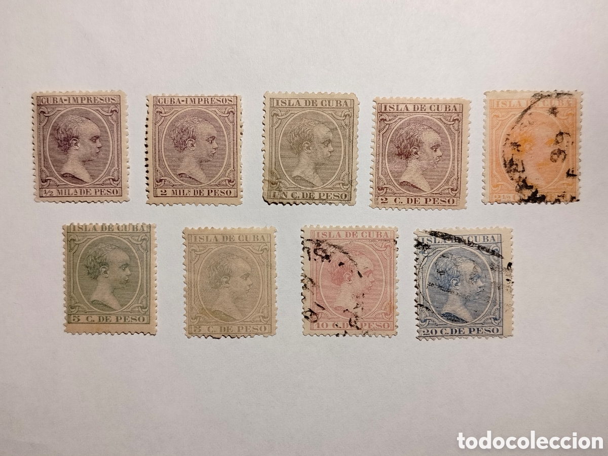 Sellos: Cuba 1891/2 Edifil 118,120 y 124/29, nuevos y usados.