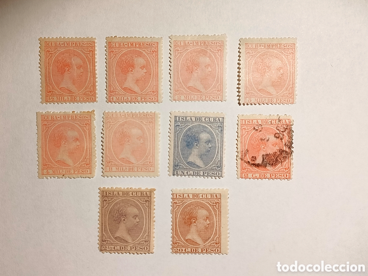 Sellos: Cuba 1894 Edifil 130/9 * y (*) excepto 137 usado, serie completa
