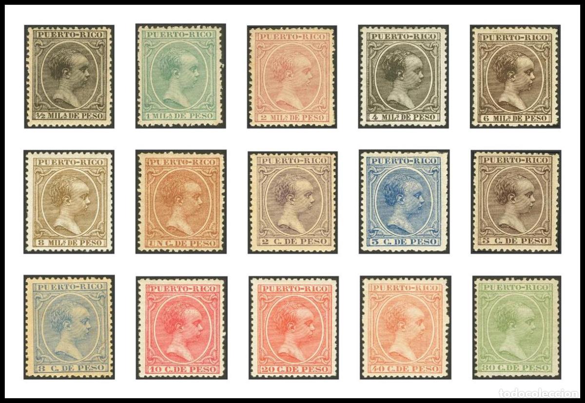 Sellos: Ex-colonias Espa&ntilde;olas. Puerto Rico. &#9733;/(&#9733;) 71/85. 1890. Serie completa. Muy bien centrada