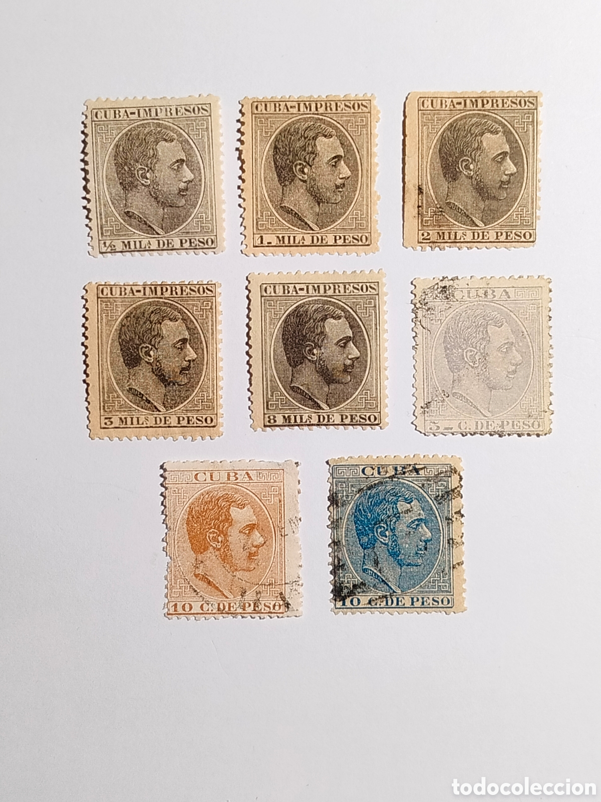 Sellos: Cuba 1883/8 Edifil 89/2, 94, 100 y 102/3, nuevos y usados