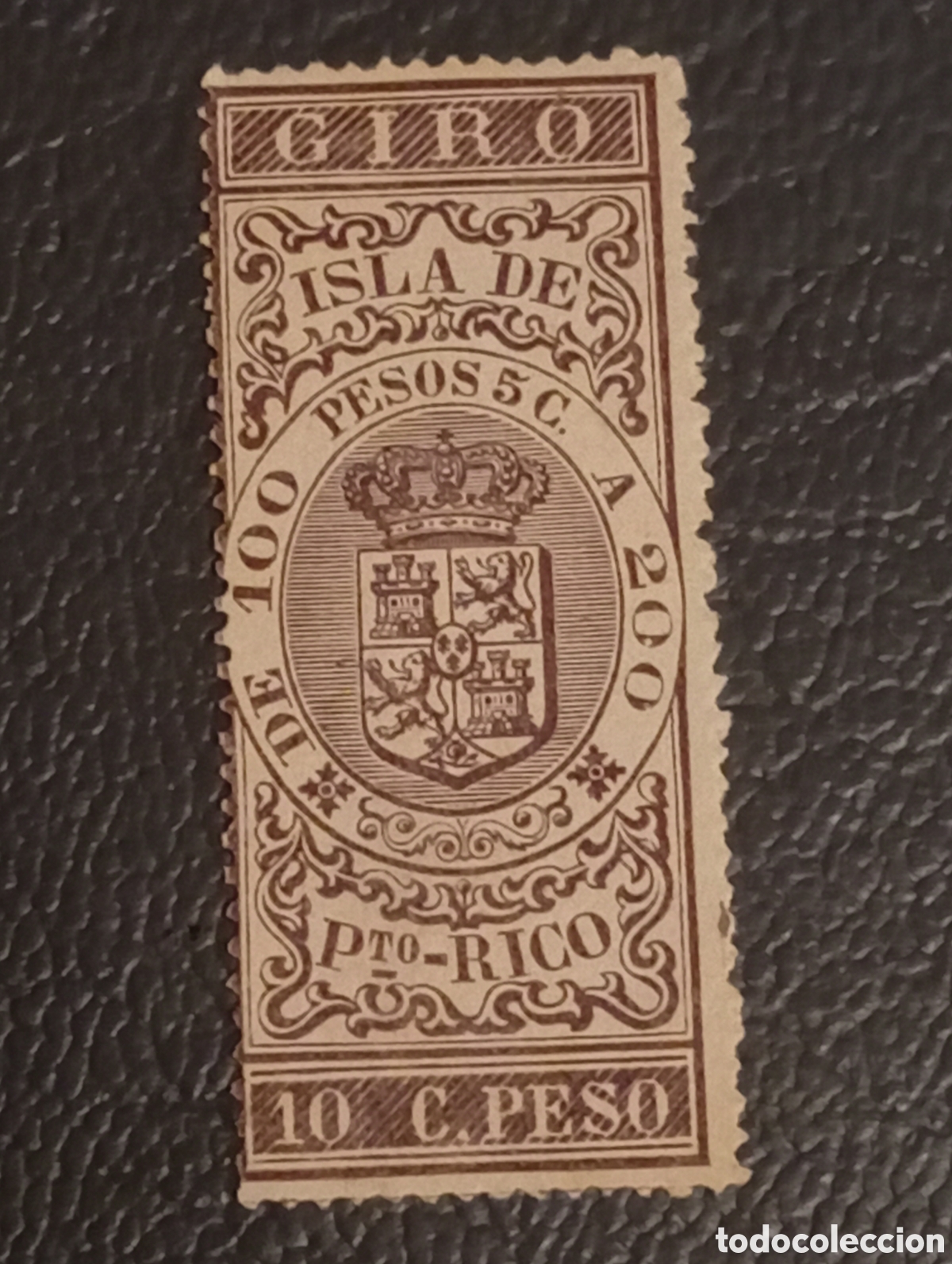 Sellos: Puerto Rico 1896 - Sello Fiscal Giro 10c de Peso - MH (Edifil Fiscal n&ordm; 96)