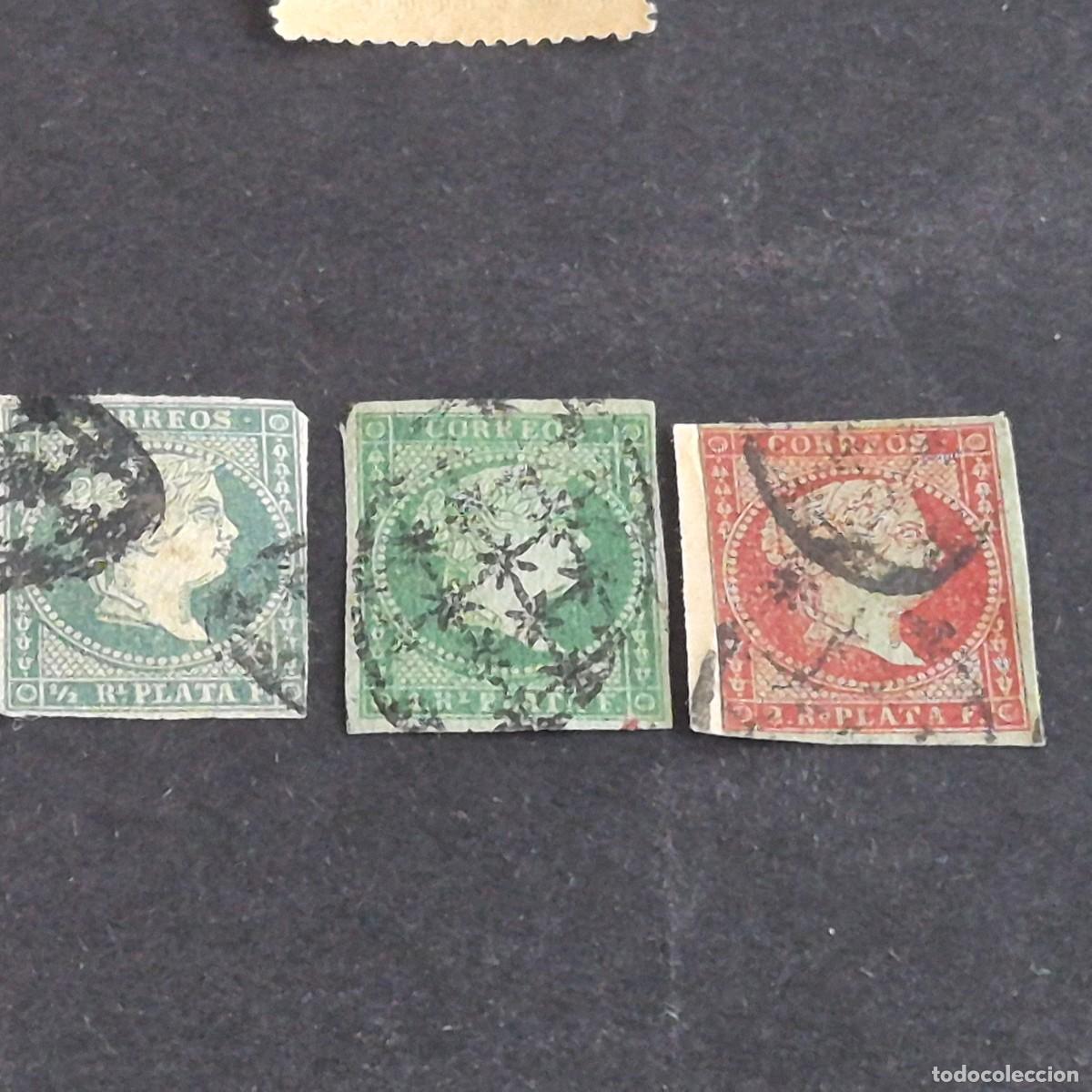 Sellos: ESPA&Ntilde;A, CUBA, ANTILLAS, 1855, ISABEL II, FILIGRANA LAZOS, EDIFIL 1-3, USADO, (LOTE AR)