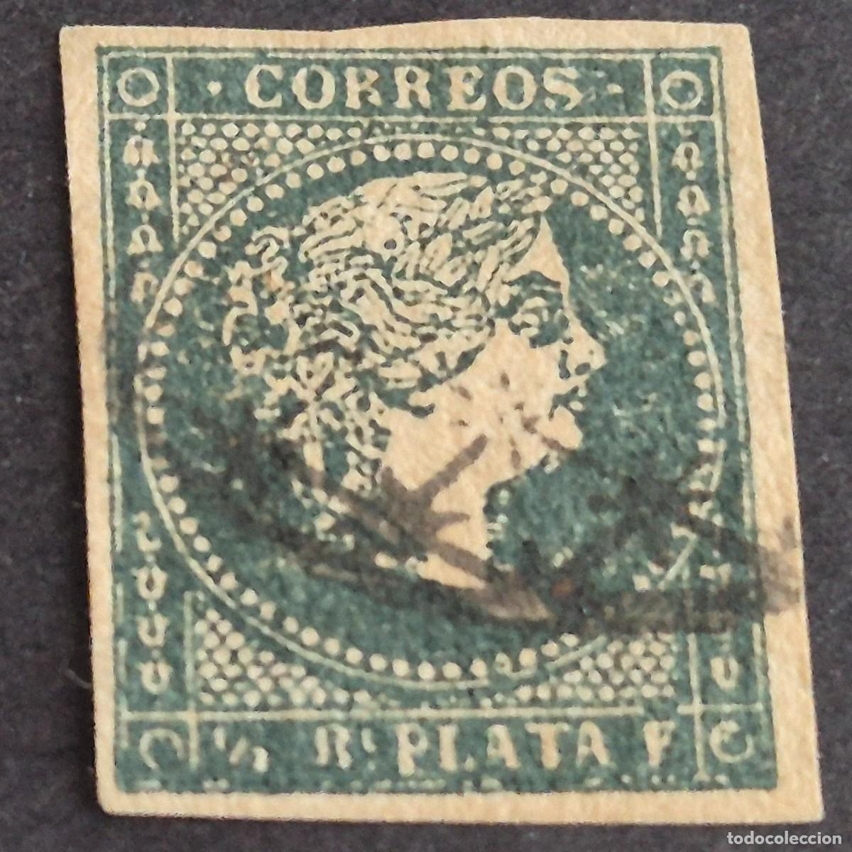 Sellos: ESPA&Ntilde;A, CUBA, ANTILLAS, 1856, ISABEL II, FILIGRANA L&Iacute;NEAS CRUZADAS, EDIFIL 4, USADO, (LOTE AR)