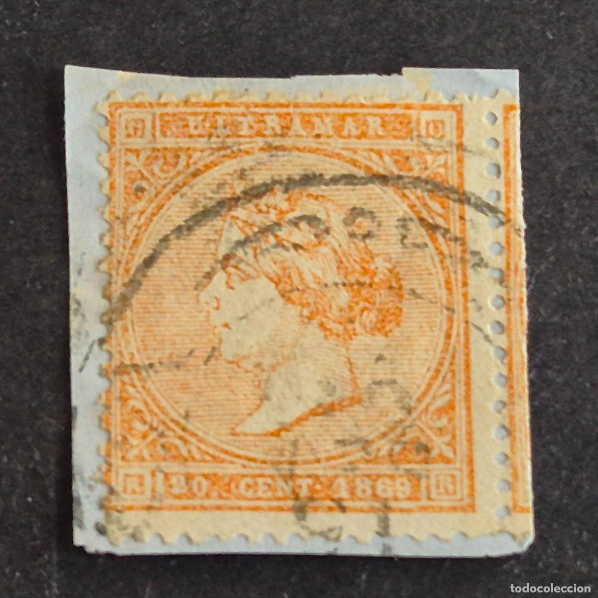 Sellos: ESPA&Ntilde;A, CUBA, ANTILLAS, 1869, ISABEL II, EDIFIL 17, MATASELLO FECHADOR, SOBRE FRAGMENTO, (LOTE AR)