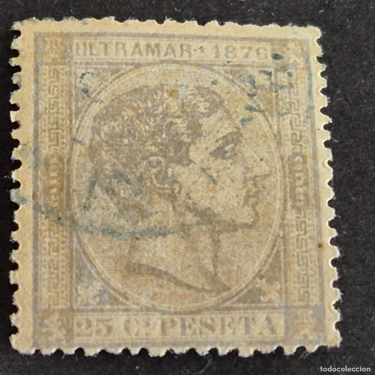 Sellos: ESPA&Ntilde;A, CUBA, 1876, ALFONSO XII, EDIFIL 36, MATASELLO FECHADOR EN AZUL, (LOTE AR)