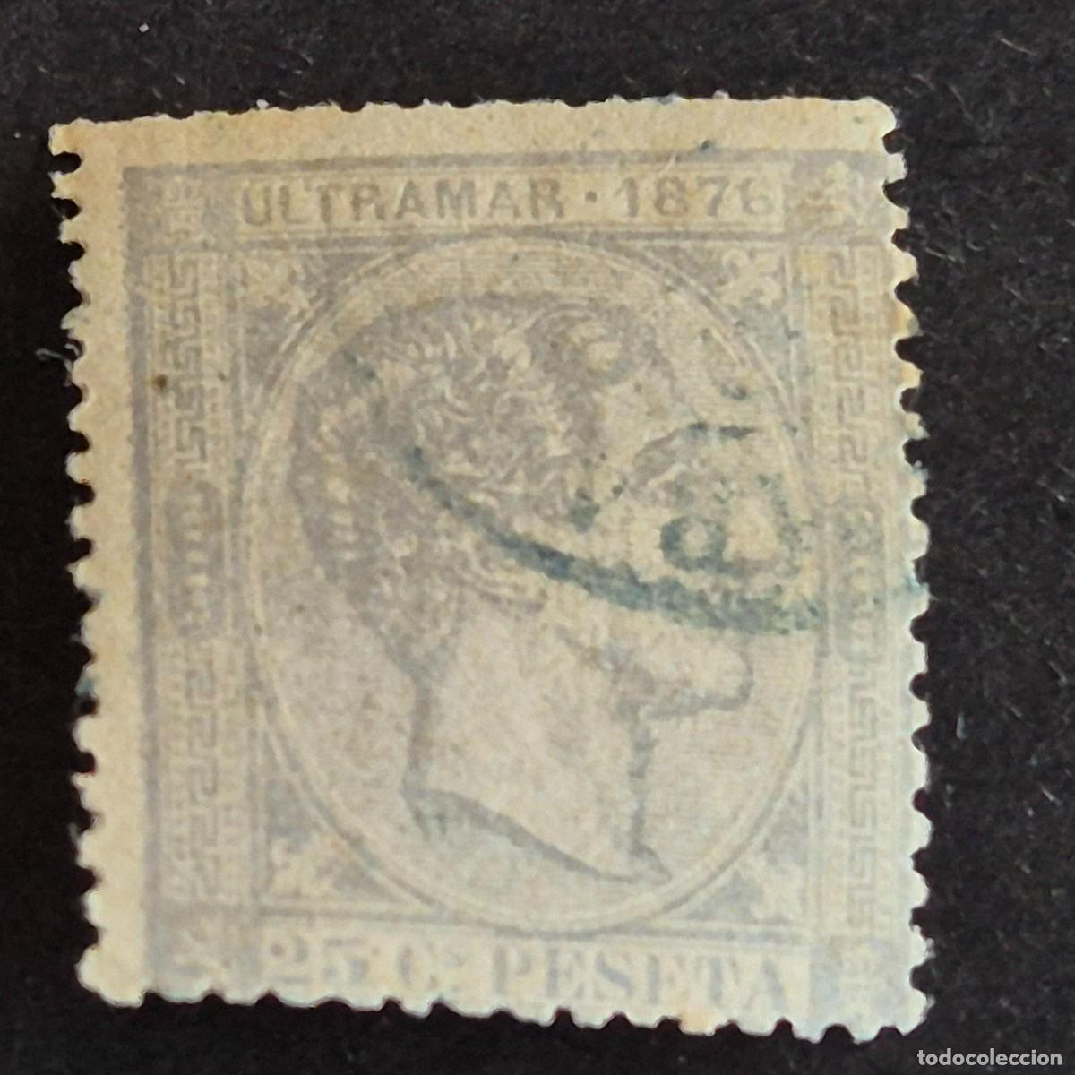 Sellos: ESPA&Ntilde;A, CUBA, 1876, ALFONSO XII, EDIFIL 36, MATASELLO FECHADOR EN AZUL, (LOTE AR)