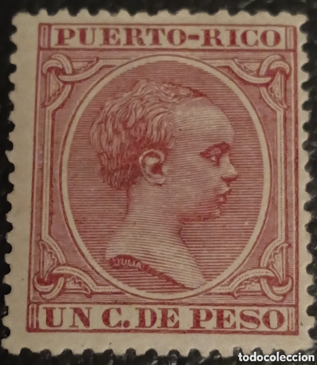 Sellos: Puerto Rico 1890 - Alfonso XIII &rdquo;Pel&oacute;n&rdquo; - 1 C. de Peso - Edifil N&ordm; 119 MH