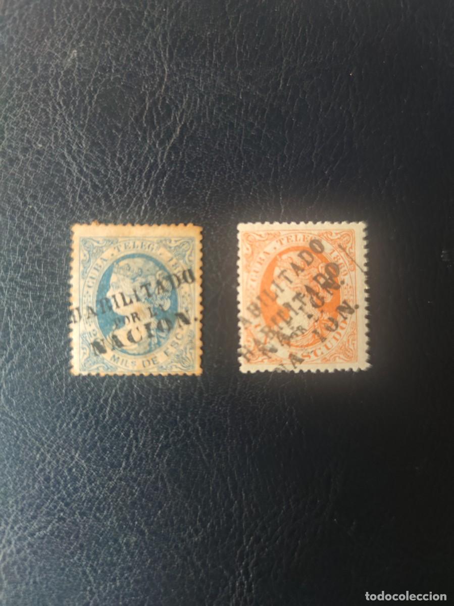 Sellos: 1869 telegrafos Cuba edifil 4A 6A Isabel II habilitados por la nacion